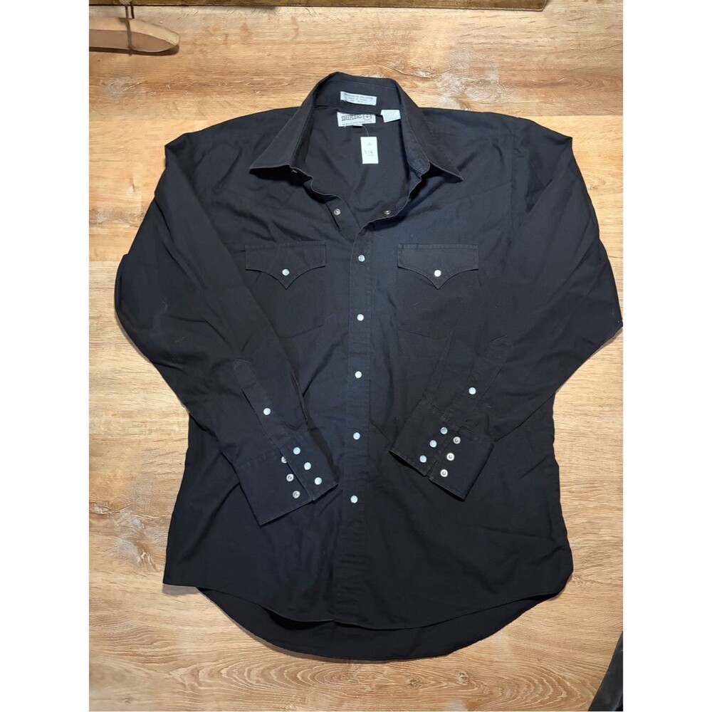 Vintage Sheplers Black Western Double Breast Pocket Long Sleeve Snap Shirt